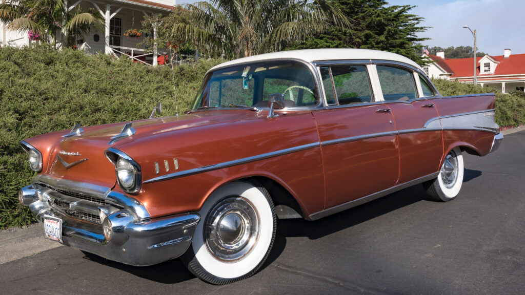 1957 Chevrolet Bel Air 4-Door Sedan parked on Presidio Boulevard in San Francisco