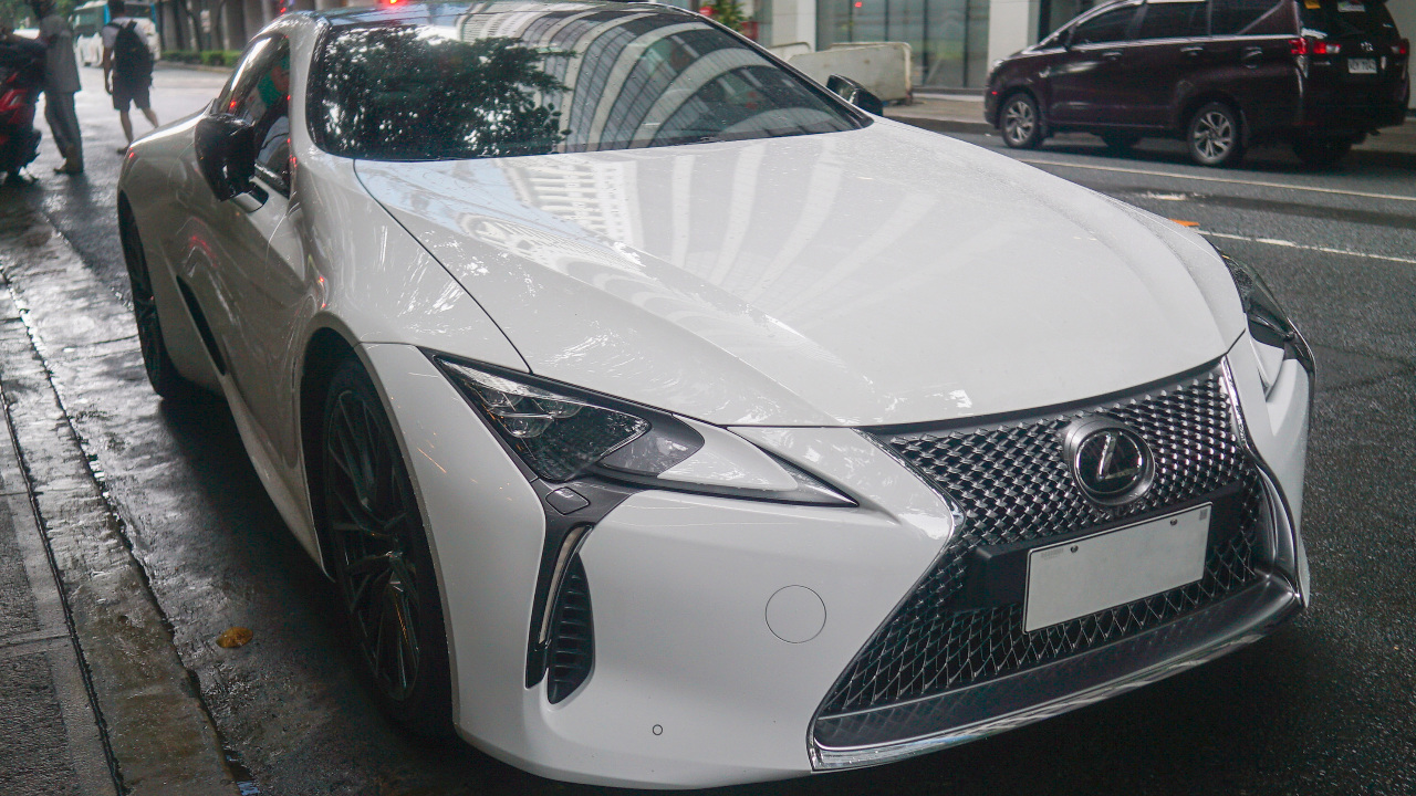 A 2023 Lexus LC 500 in White Nova Glass Flake.