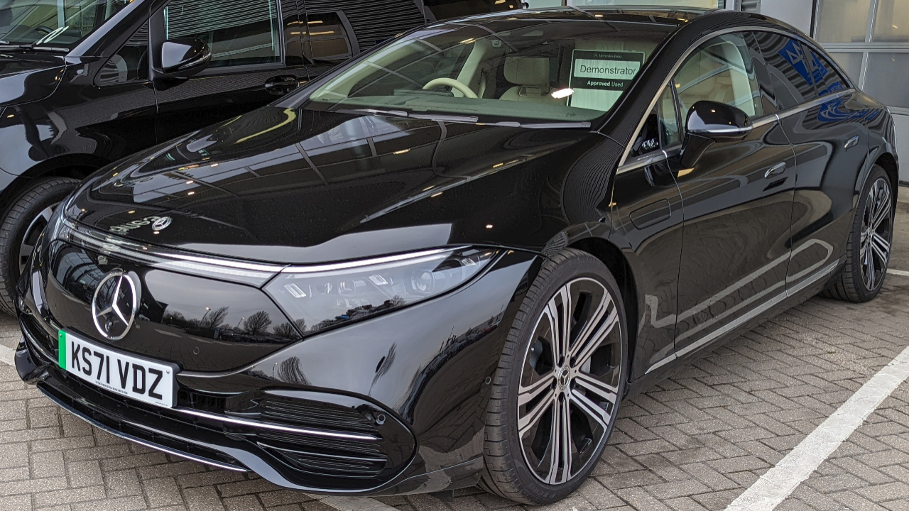 Mercedes AMG EQS demonstrator car parked