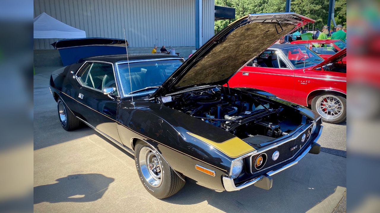 1974 AMC Javelin AMX in Black all-stock 401 CID with four-speed at AMO 2024 show 1of7