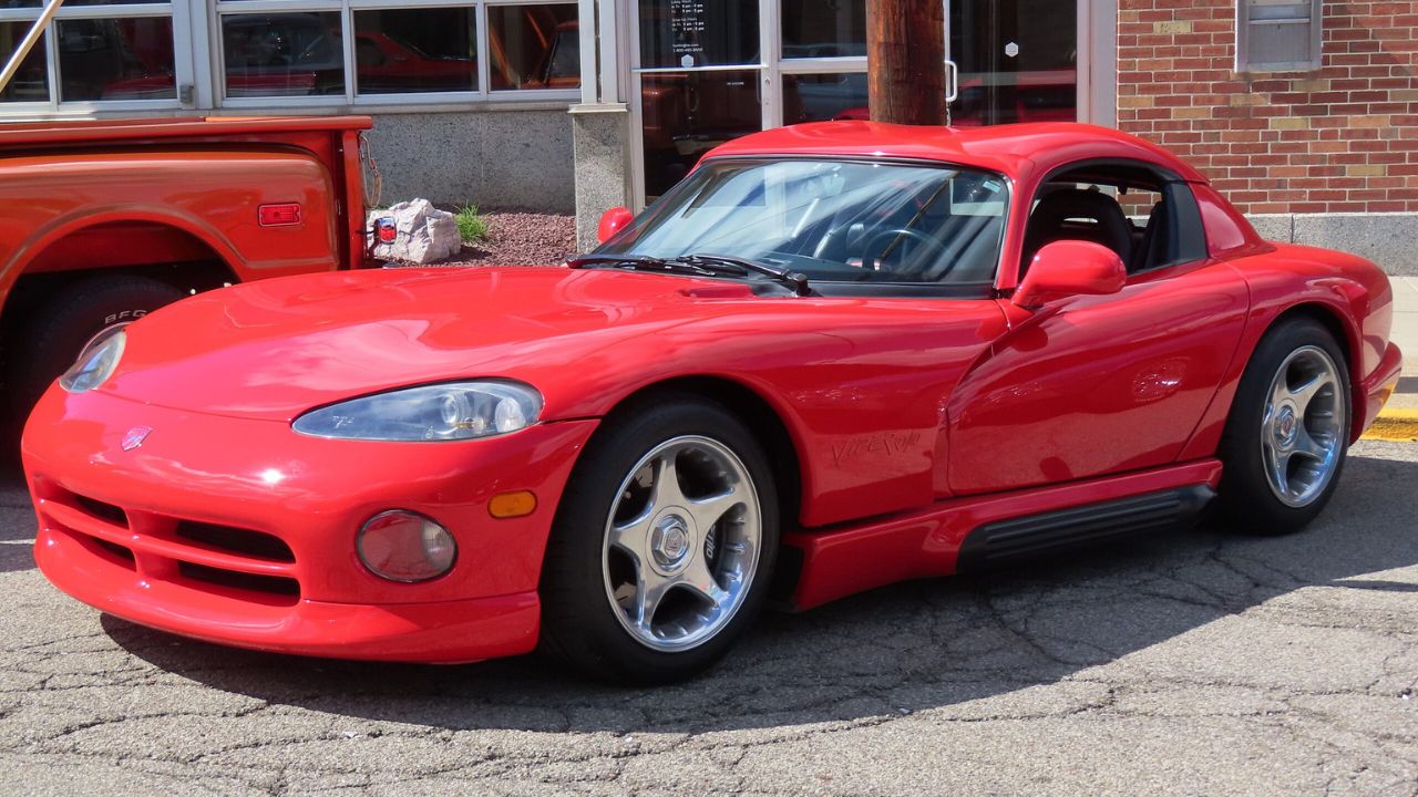 1995 Dodge Viper RT/10 photographed at the 2023 Fall Fest and Car Cruise in Ellwood City, Pennsylvania. Finished in Viper Red