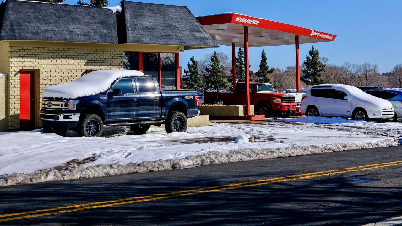 Cars parked outside gas station