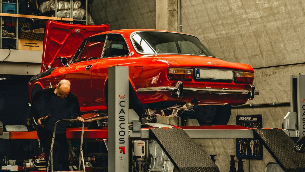 Classic Car in Garage being Maintained