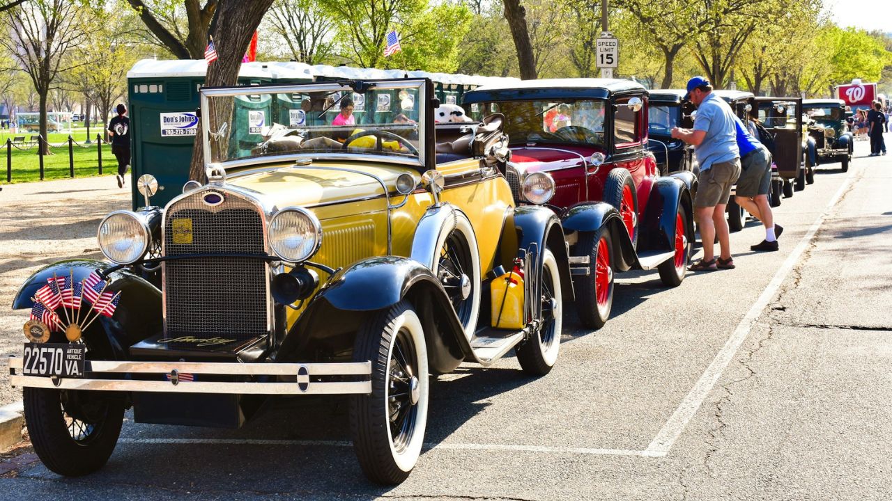 Row of antique cars