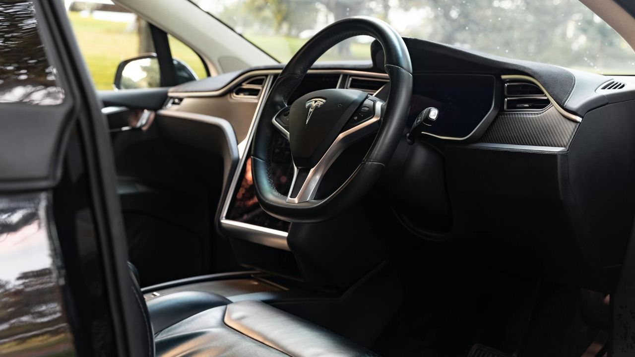 Explore the elegant interior of a Tesla Model X captured in a Sydney park setting.
