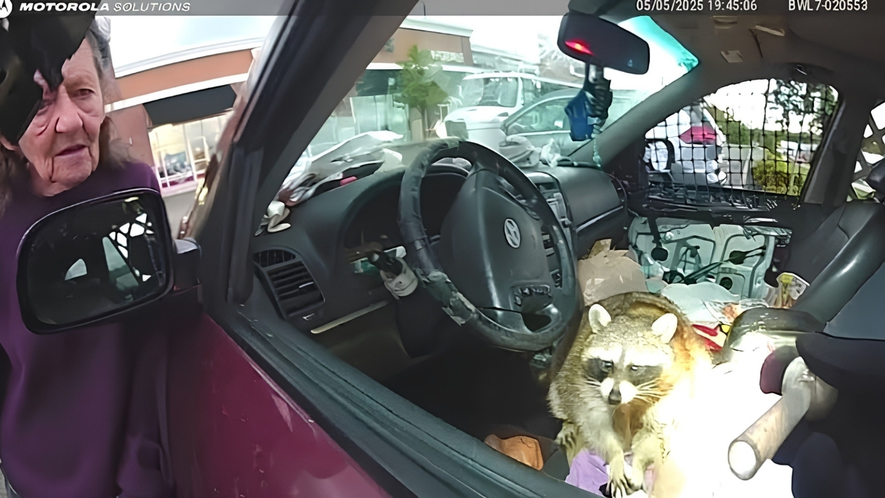Cops finds meth, a warrant, and a raccoon named Chewy holding a glass pipe during a routine traffic stop