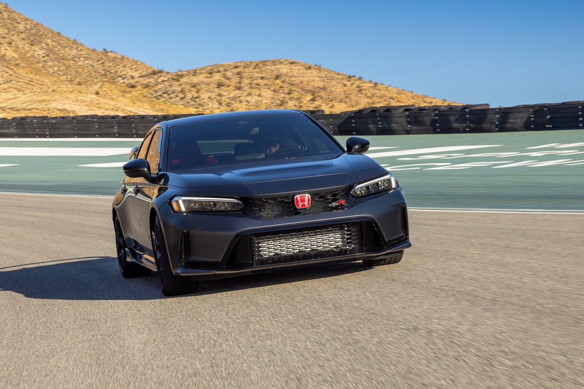 Low front view of the 2027 Civic Type R on track