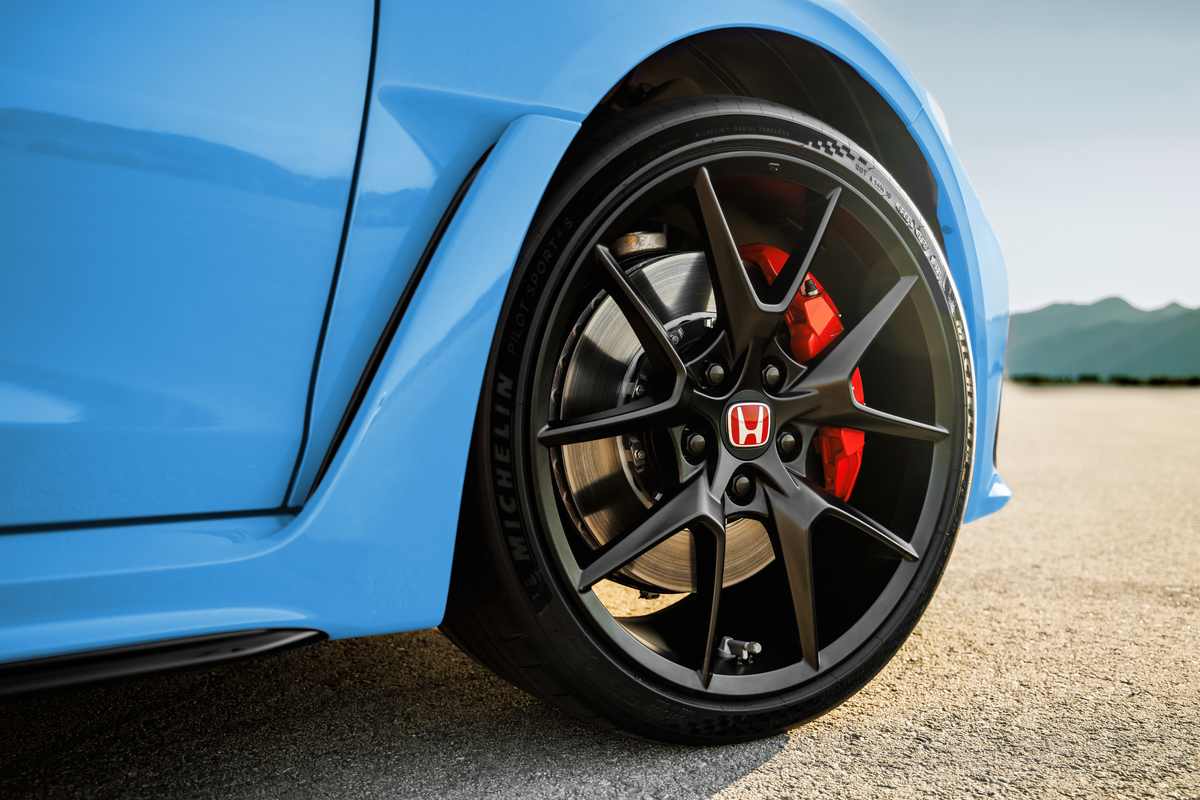 Wheel and red brake caliper on a 2027 Honda Civic Type R