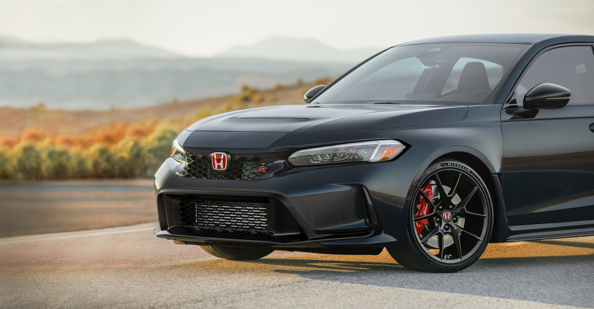 Gray 2027 Honda Civic Type R, front three-quarter view