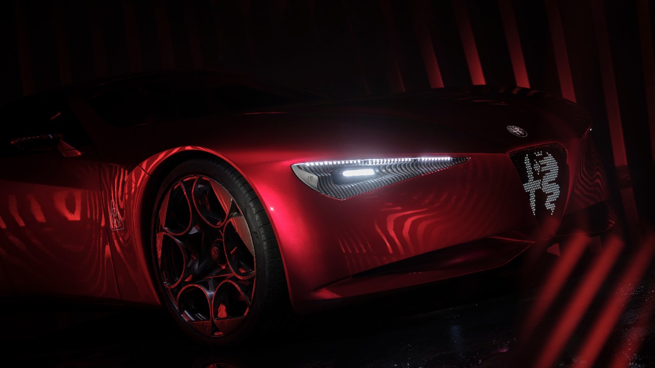 The front wheel and Trilobo face of the Alfa Romeo Cuorerosso concept