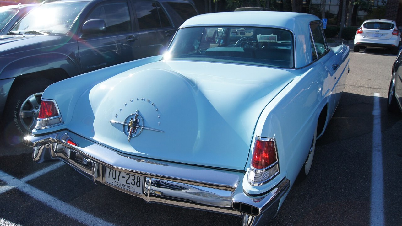 A 1956 Continental Mark II from the rear, showing the spare-tire hump in the trunk lid