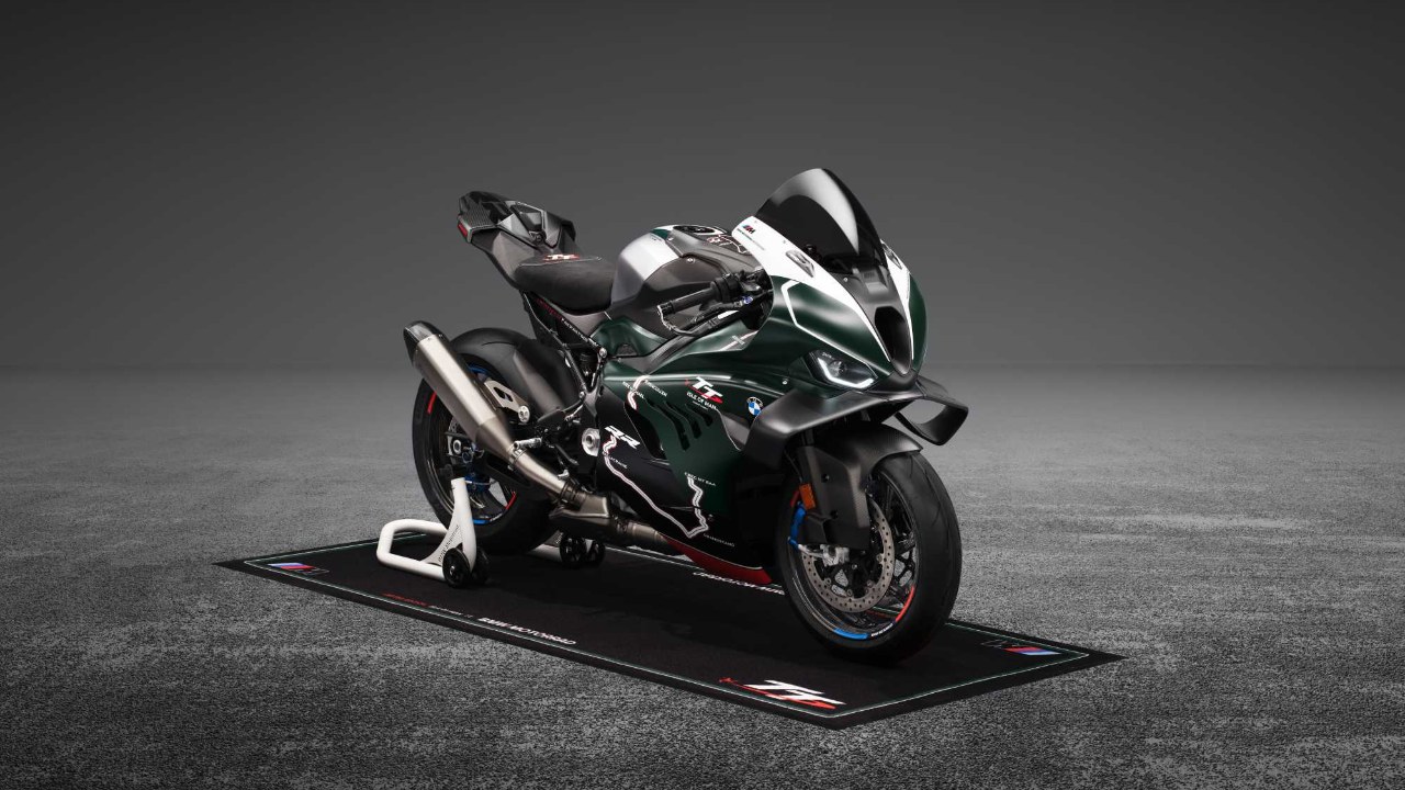 BMW M 1000 RR Isle of Man TT edition on its M Motorcycle Mat
