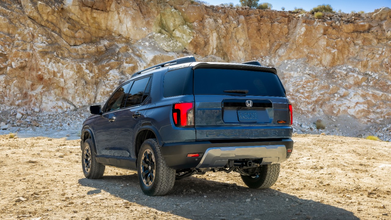 Rear three-quarter view of the 2027 Passport TrailSport