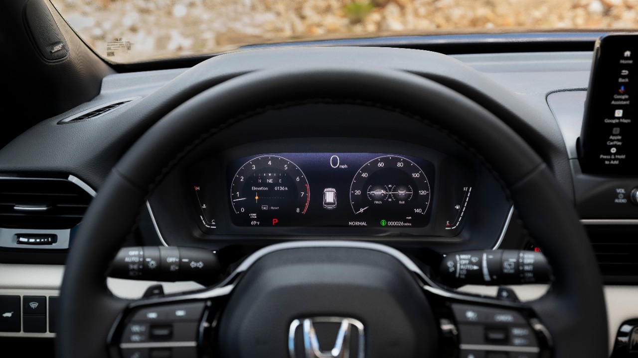 Steering wheel and gauges of the 2027 Honda Passport TrailSport