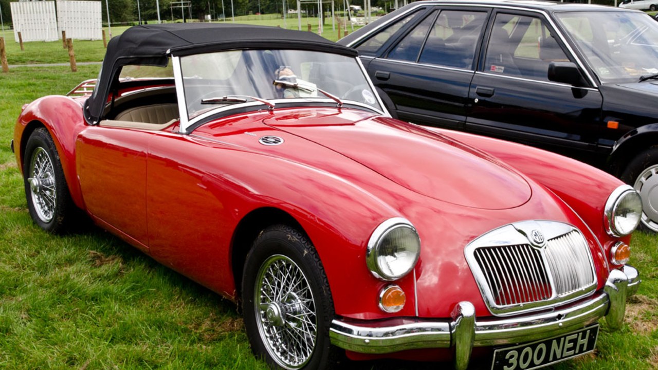 A red 1960 MGA 1600 roadster, the model Elvis drove in Blue Hawaii