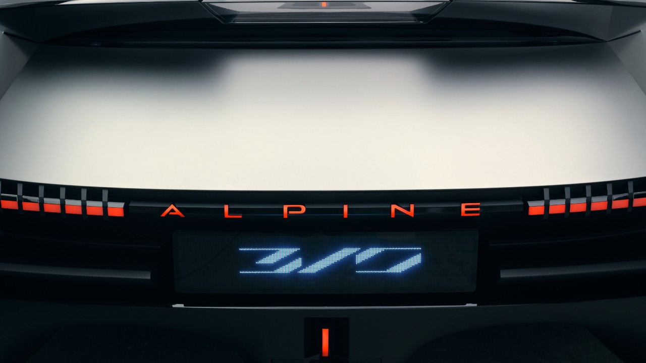 The rear of the Alpine A310 Vision with its lit 310 badge