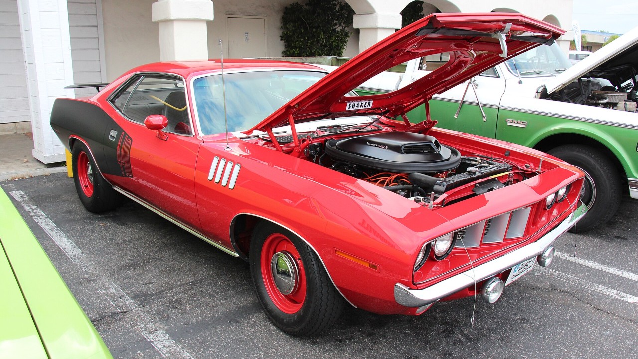 A 1971 Plymouth 'Cuda 440-6 hardtop with the 440 Six Barrel