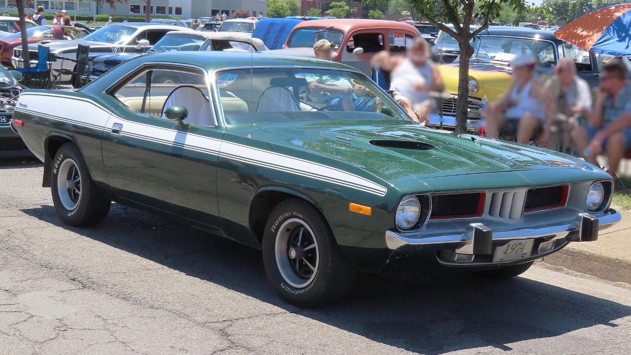 A 1974 Plymouth Barracuda, the year of the 360 V8