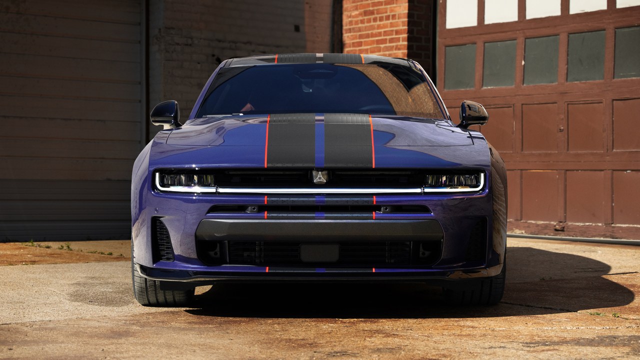 Front view of a Purple Haze Charger, a 2027 Dodge Charger in the limited-run color