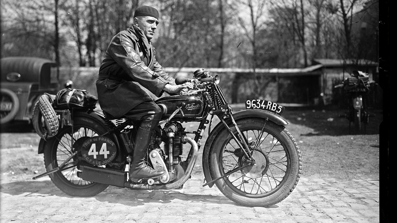 French rider Maisonneuve on a 350cc Velocette at Neuilly in April 1929