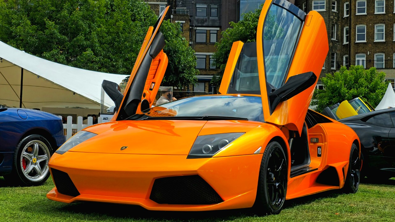 An orange Lamborghini Murcielago