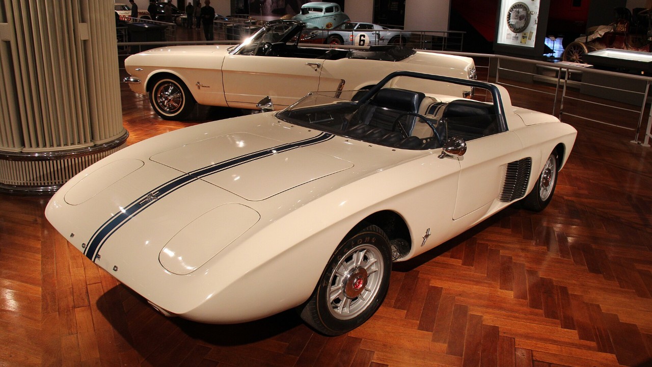 Ford’s mid-engine Mustang I concept debuted at Watkins Glen in 1962 with Dan Gurney at the wheel