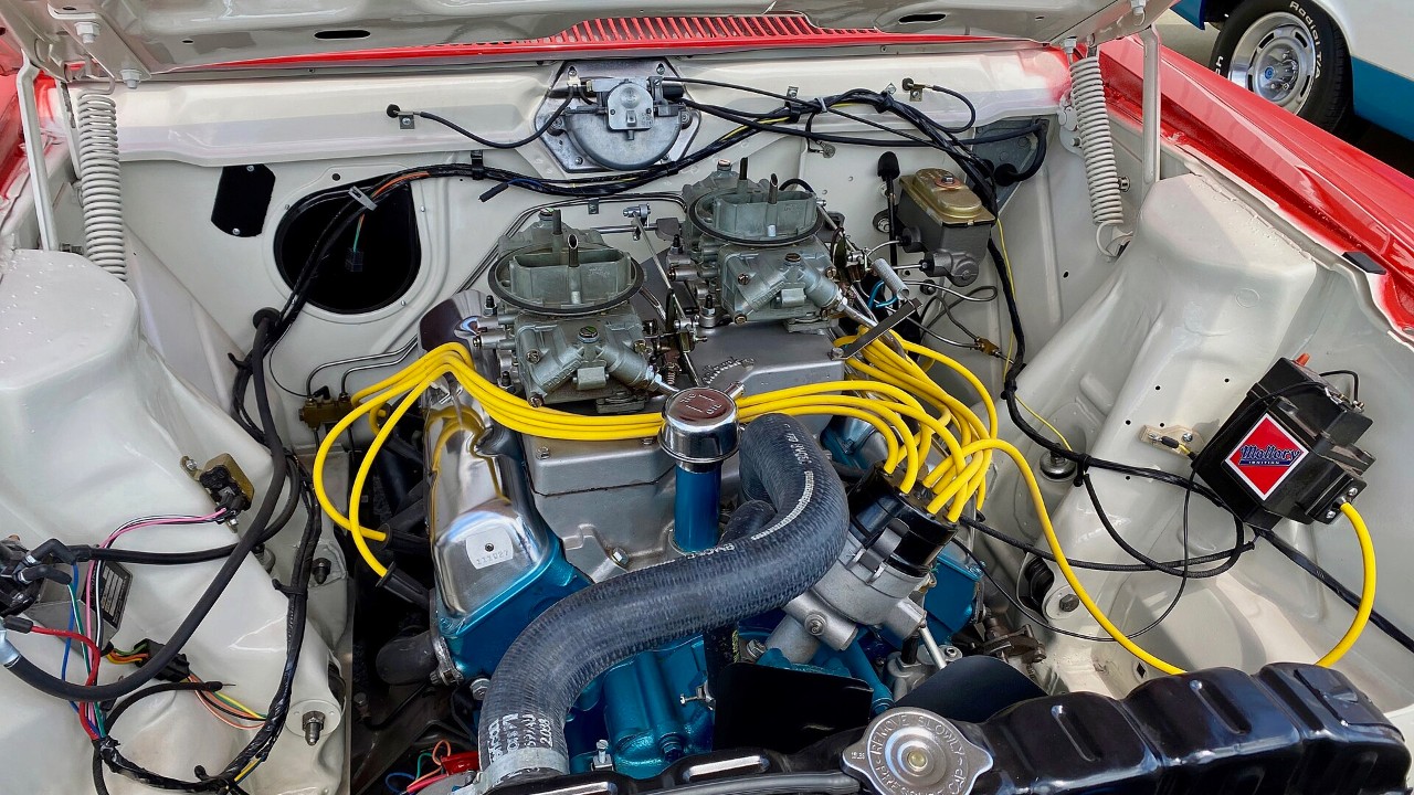The cross-ram 390 V8 in a 1969 Super Stock AMX factory drag car