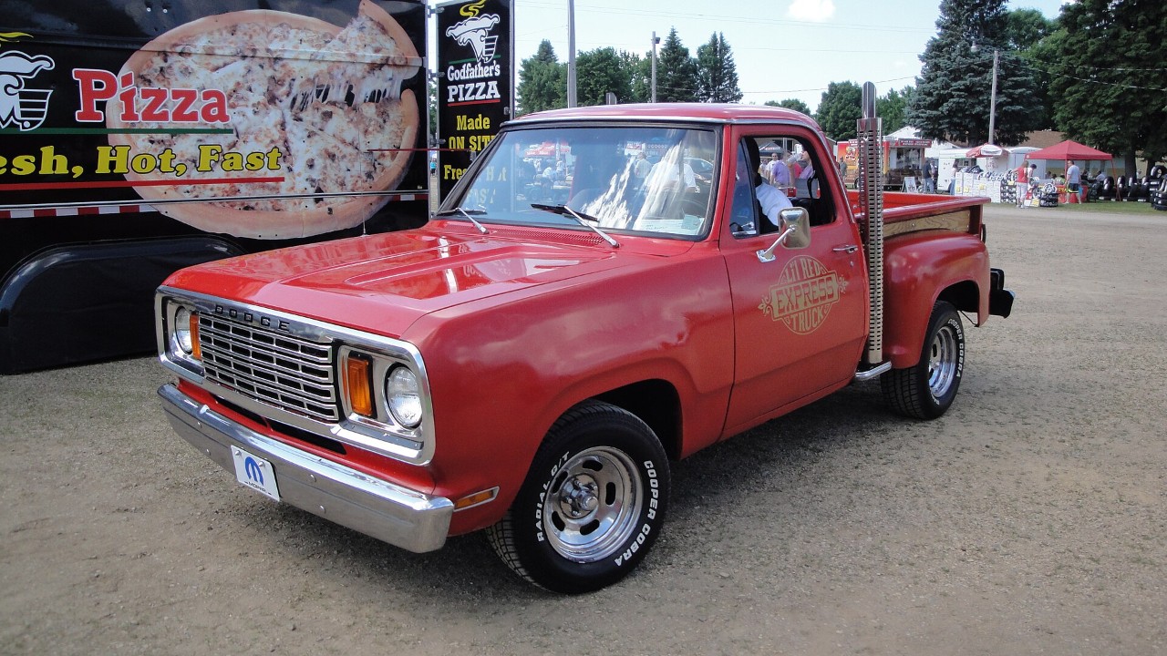 Dodge built 2,188 Li’l Red Express pickups for 1978, with chrome exhaust stacks behind the cab