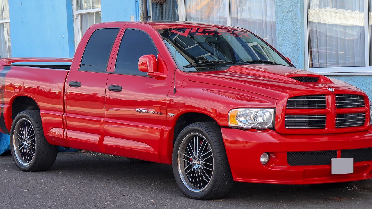 A red 2005 Dodge Ram SRT-10