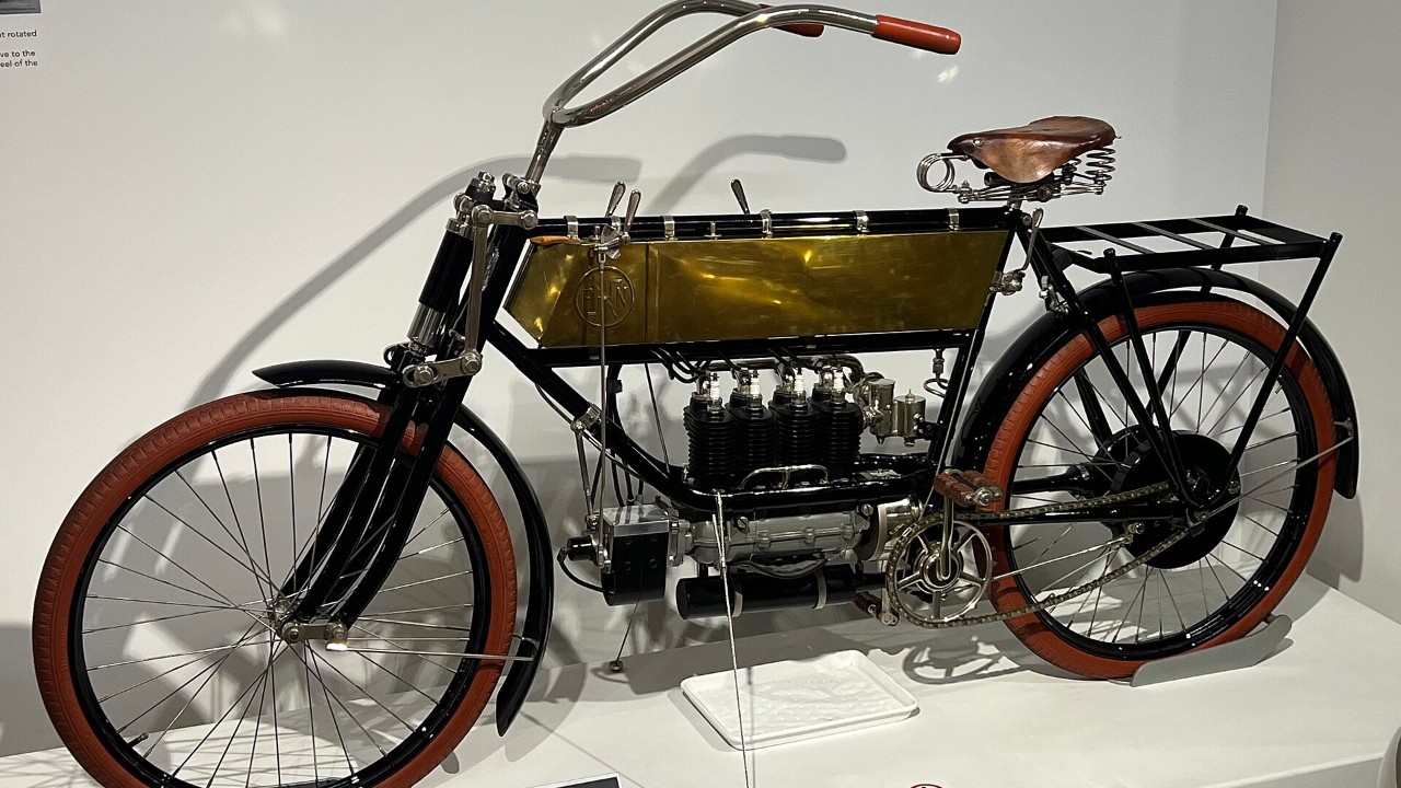 A 1905 FN Four with shaft drive at the Petersen Automotive Museum