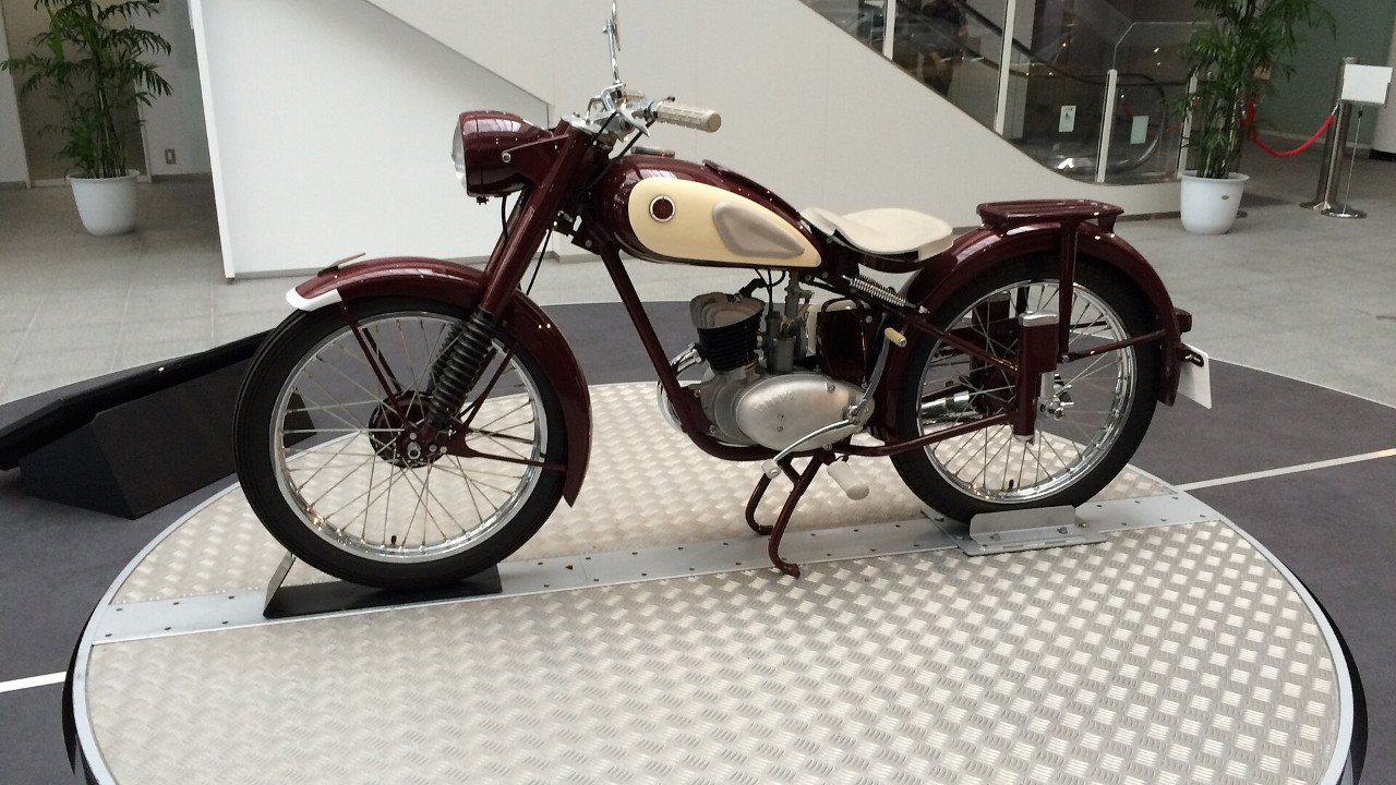 A Yamaha YA-1 two-stroke single at Yamaha Communication Plaza