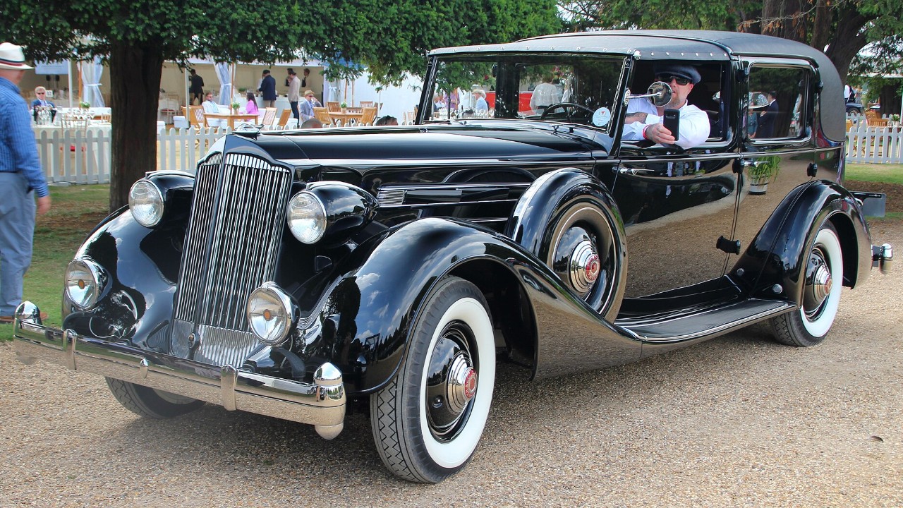 A black 1936 Packard Twelve