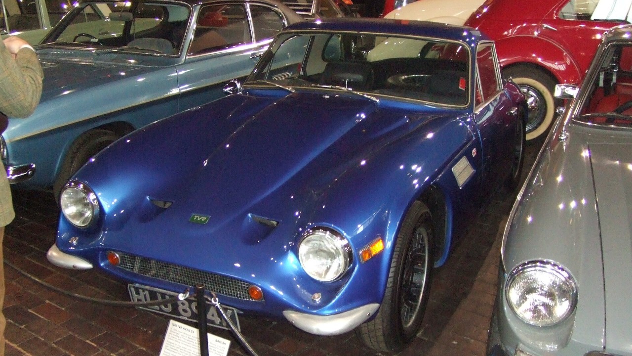 A blue 1970 TVR Vixen S3 at Beaulieu