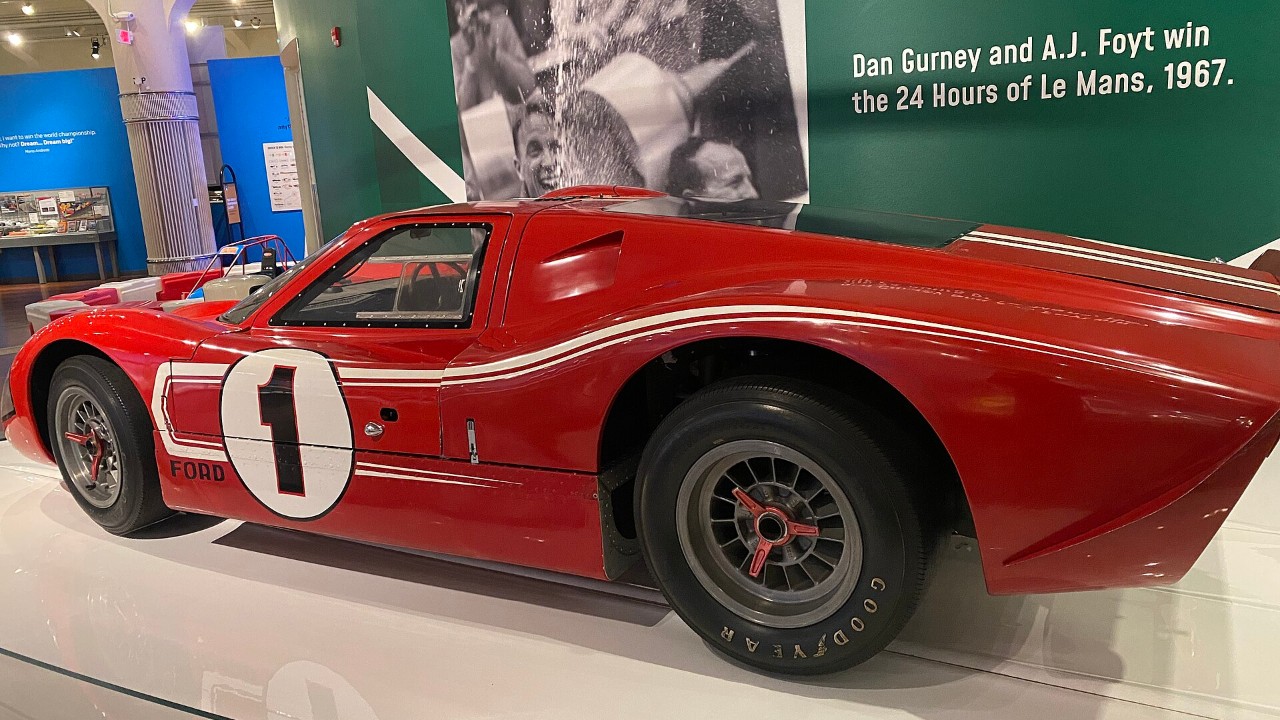 The Le Mans-winning 1967 Ford Mark IV has a bulge in its roof built for Dan Gurney’s head