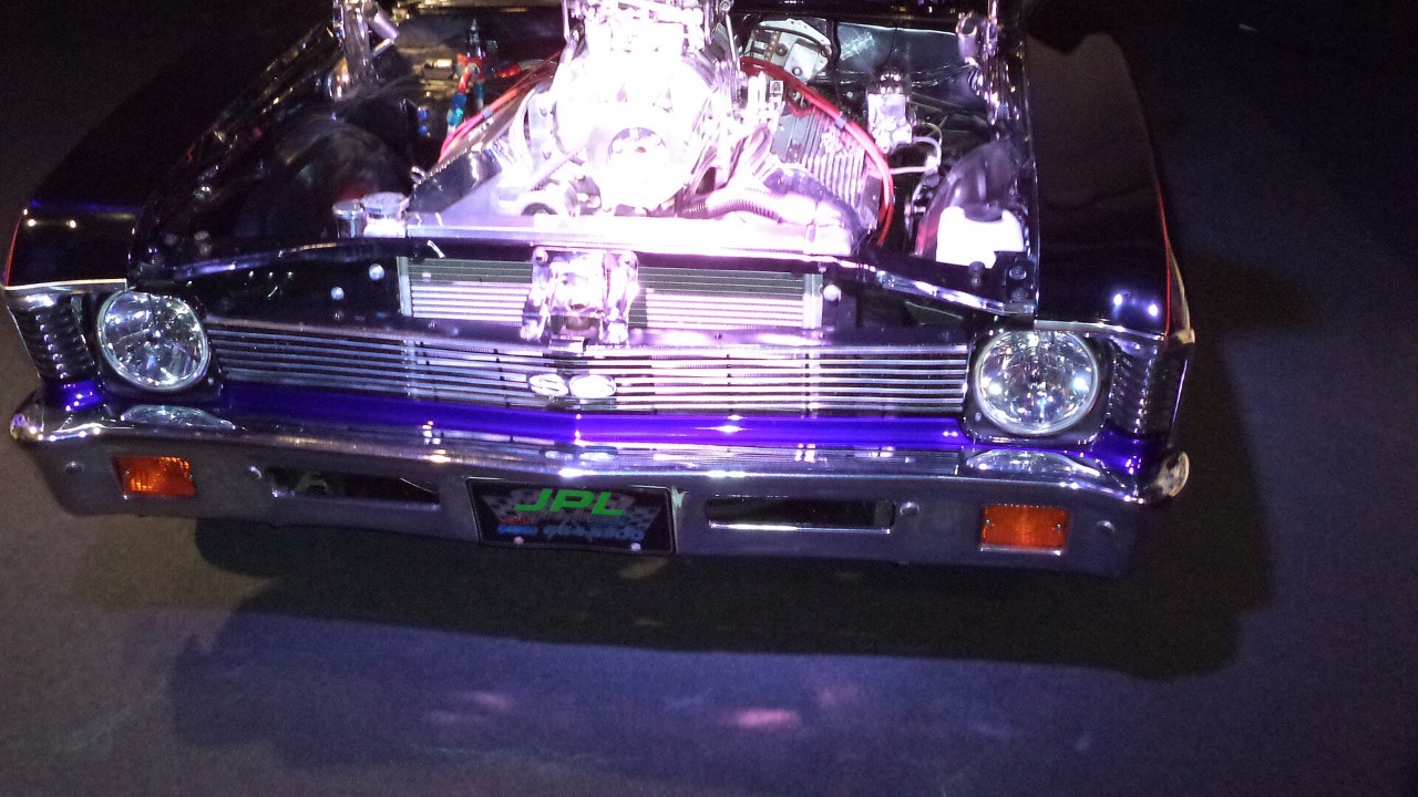 A 1968 Chevrolet Nova SS with its hood open