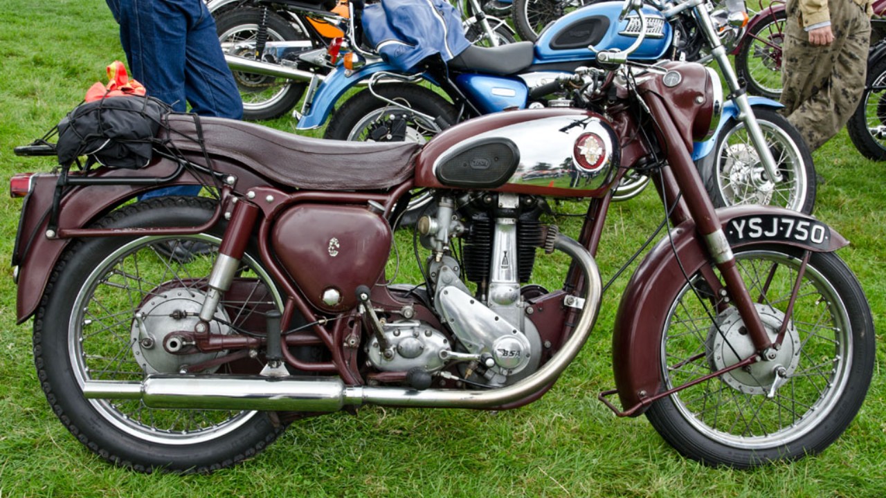 A 1957 BSA B31, the first of the postwar BSA motorcycles on this list