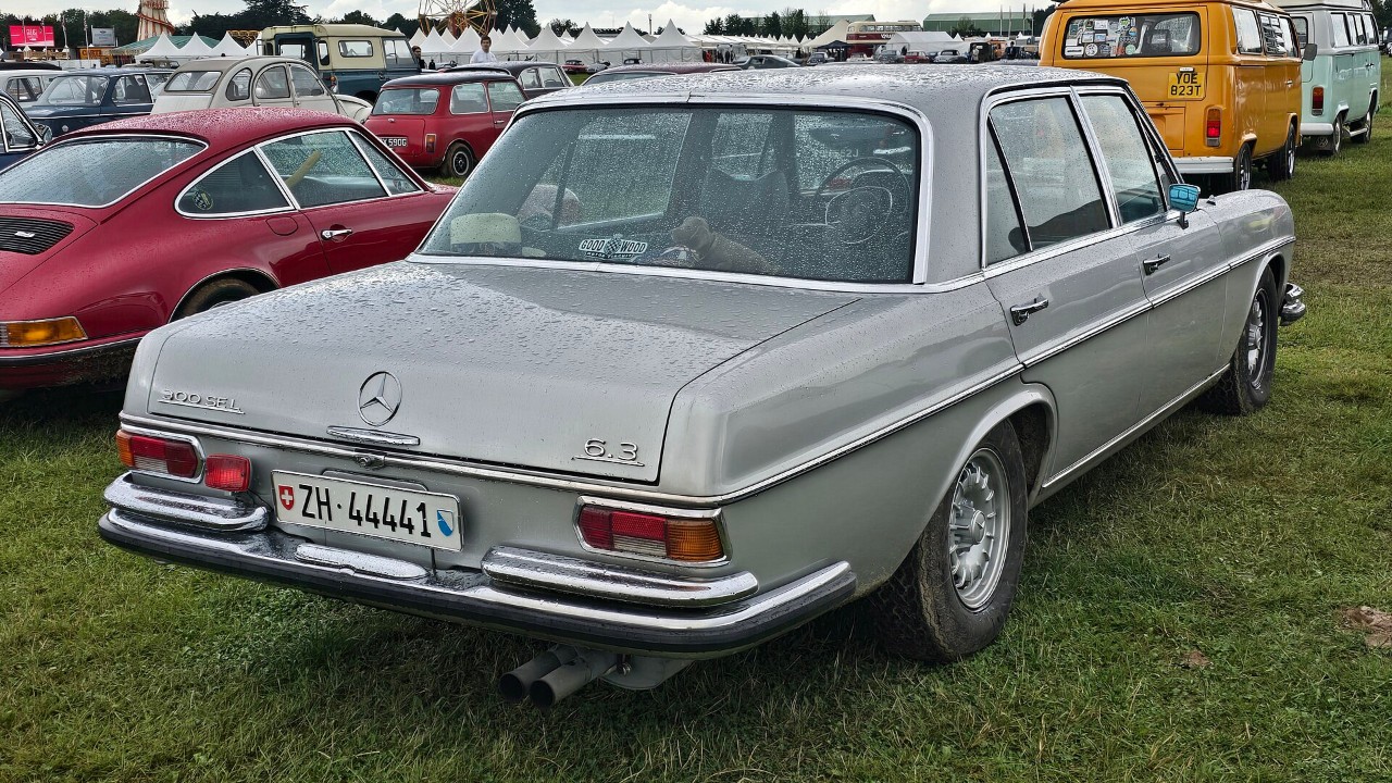 A silver Mercedes-Benz 300 SEL 6.3