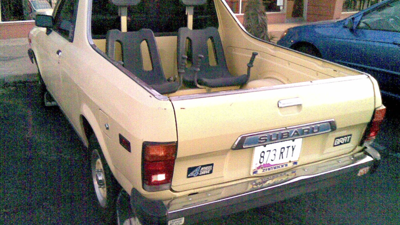 Subaru BRAT jump seats in the pickup bed