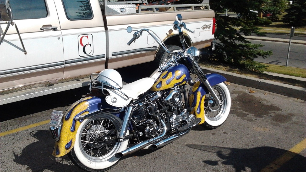 A 1954 Harley-Davidson Panhead, built after the Panhead hydraulic lifters moved