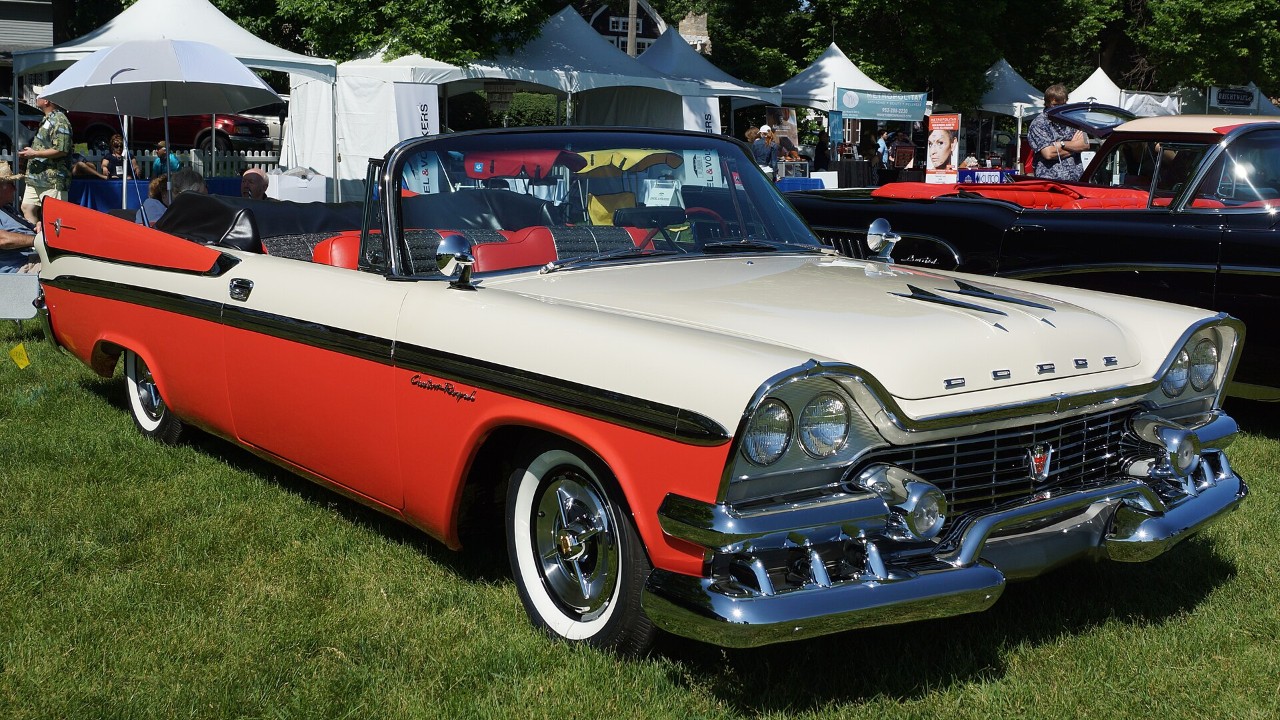 A 1958 Dodge Custom Royal D-500 convertible; the D-500 was one of four 1958 models offered with Bendix Electrojector injection