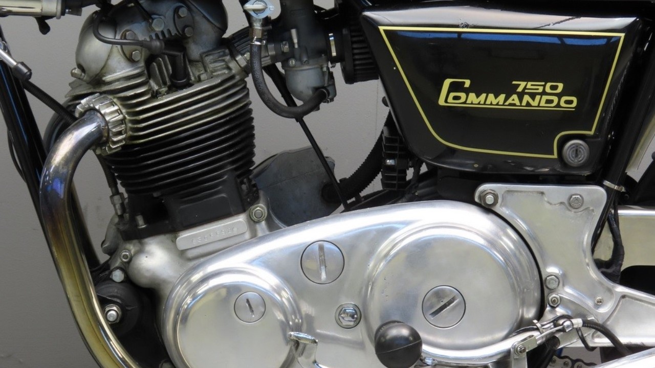 The engine and gearbox of a 1973 Norton Commando, the unit the Norton Isolastic mounts isolated from the frame