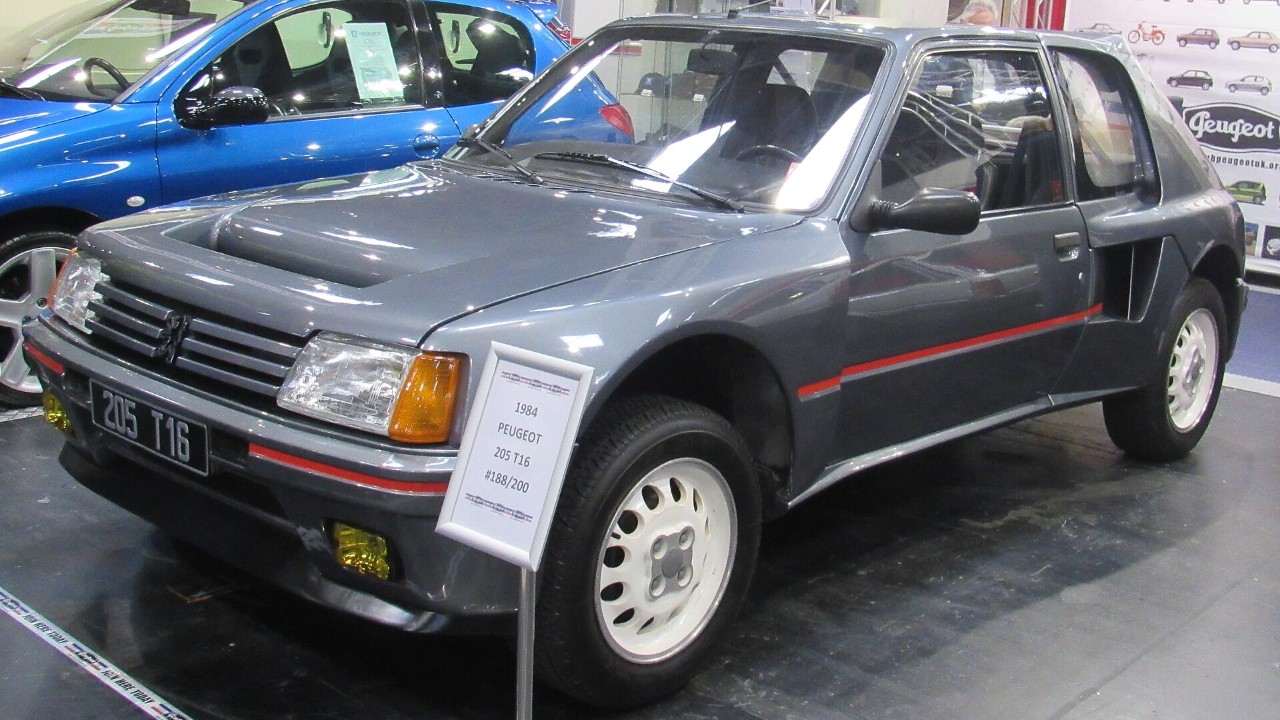 A grey 1984 Peugeot 205 Turbo 16 road car