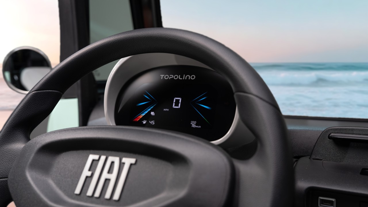 The full-color digital cluster in the 2027 Fiat Topolino