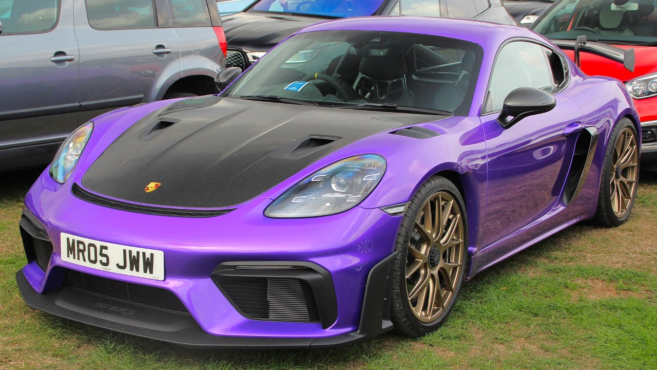 A Porsche 718 Cayman GT4 RS with the Weissach package; the 718 GT4 RS is among the models in the Porsche center lock recall