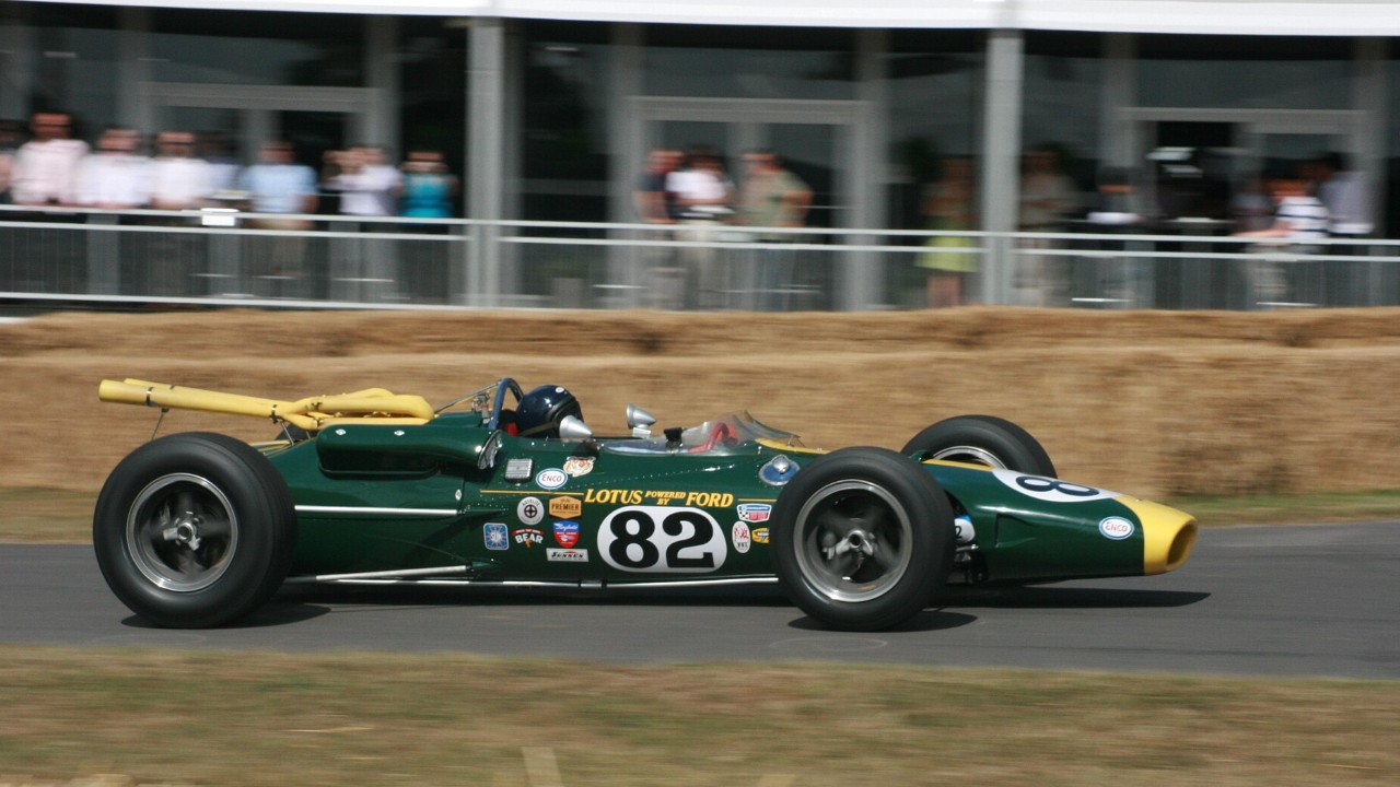 Jim Clark led 190 of 200 laps in the Ford V8 Lotus 38 to win the 1965 Indy 500, the first rear-engined winner