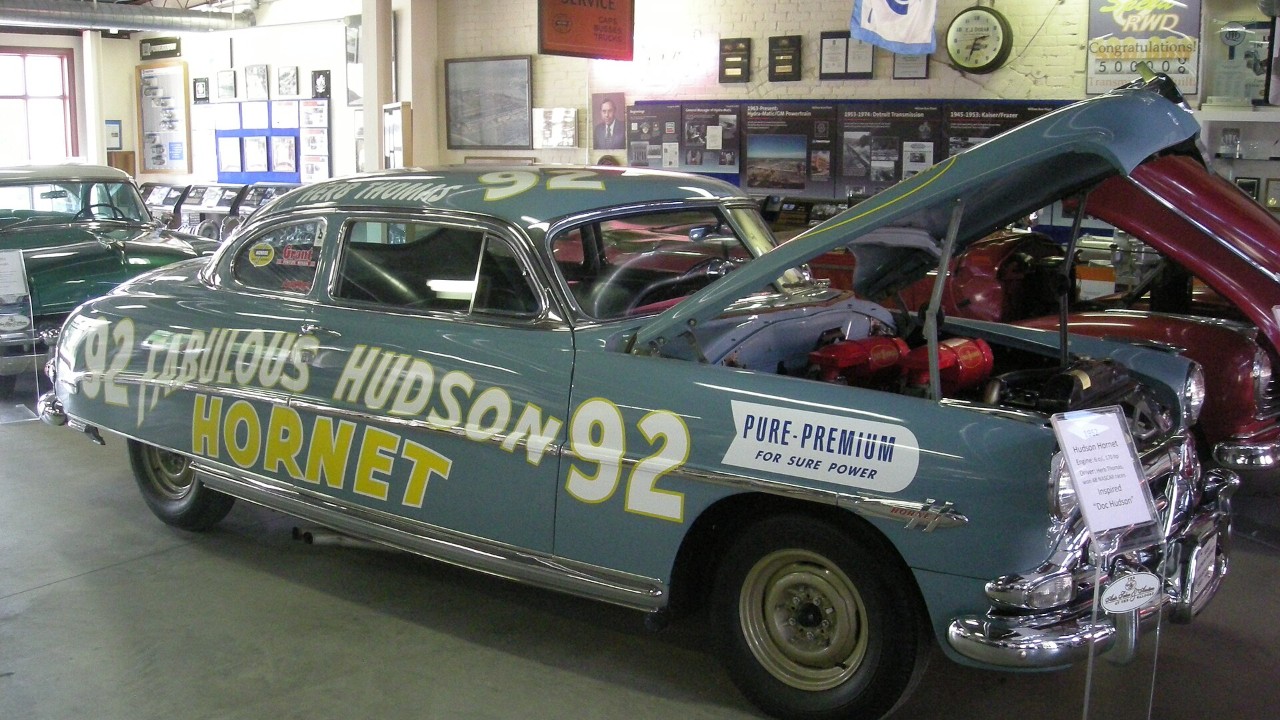 A 1952 Hudson Hornet stock car at the Ypsilanti Automotive Heritage Museum