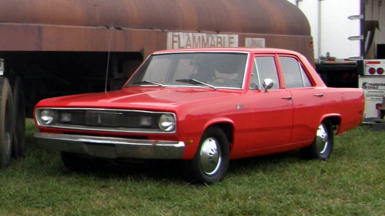 An early-1970s Plymouth Valiant sedan