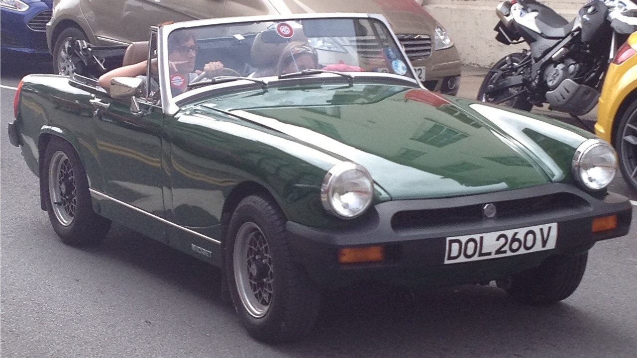 A 1979 MG Midget 1500 with rubber bumpers