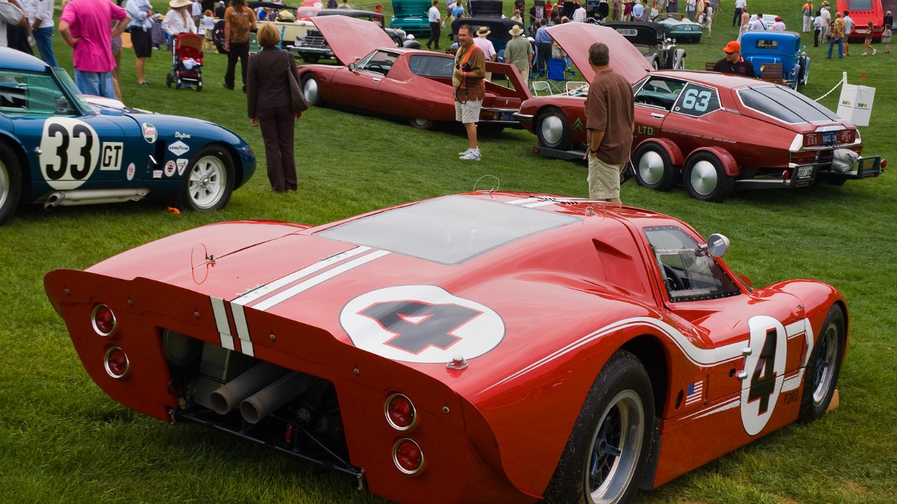 A 1967 Ford Mark IV seen from the rear, the car behind the Ford Mark IV Le Mans win