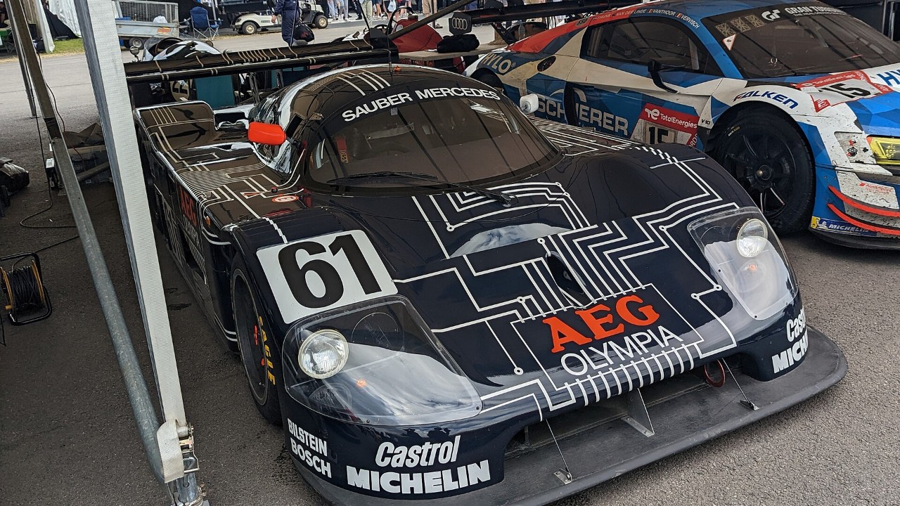 A Sauber-Mercedes C9 in its 1987 colors, before the 1989 Le Mans win